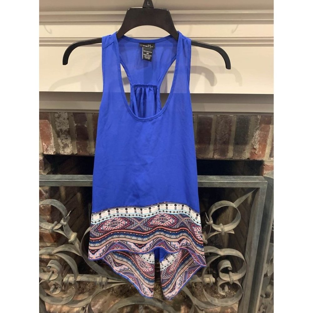 Ladies Rue 21 XS flowing blue western sleeveless top (bin DD)